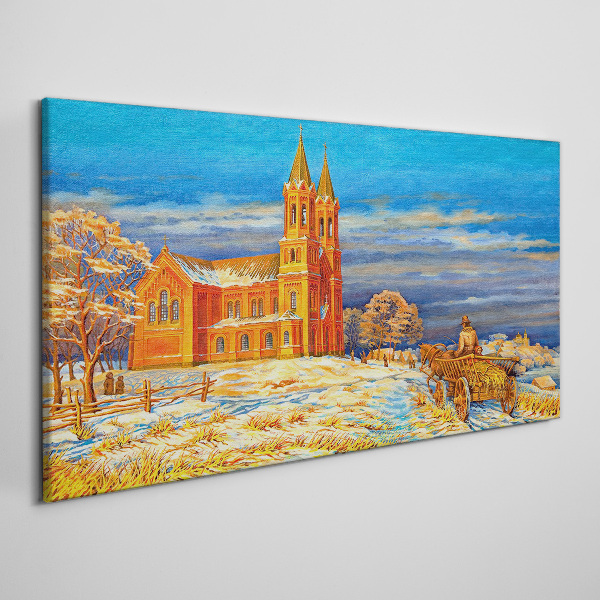 Tablou canvas Peisaj de iarnă cu o biserică