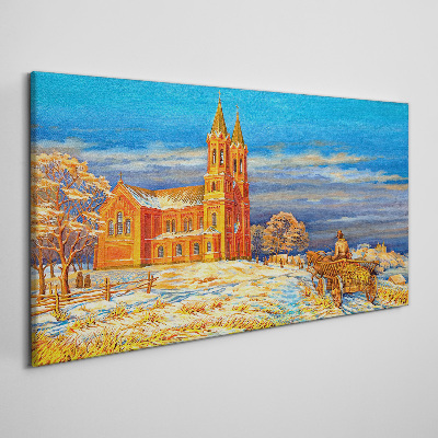 Tablou canvas Peisaj de iarnă cu o biserică