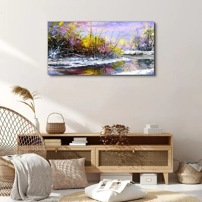 Tablou canvas Peisaj de iarnă cu un râu