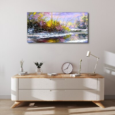 Tablou canvas Peisaj de iarnă cu un râu