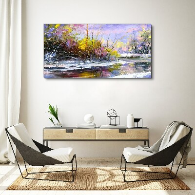 Tablou canvas Peisaj de iarnă cu un râu