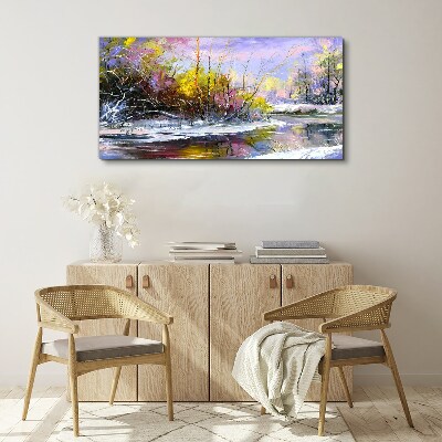 Tablou canvas Peisaj de iarnă cu un râu