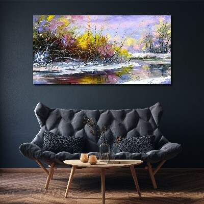 Tablou canvas Peisaj de iarnă cu un râu