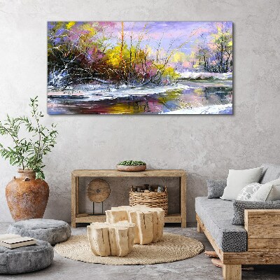 Tablou canvas Peisaj de iarnă cu un râu