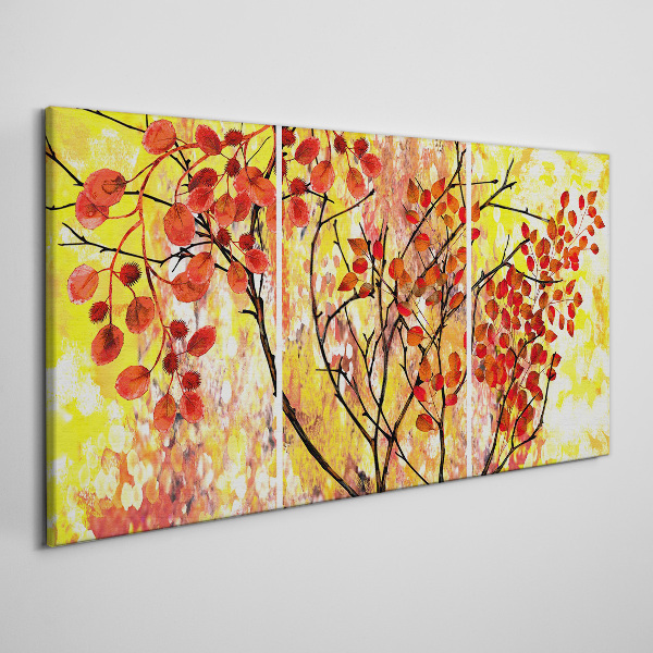 Tablou canvas Frunze de toamnă pe fond galben