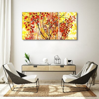 Tablou canvas Frunze de toamnă pe fond galben