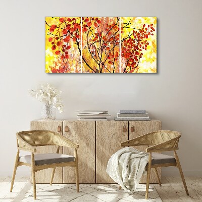 Tablou canvas Frunze de toamnă pe fond galben