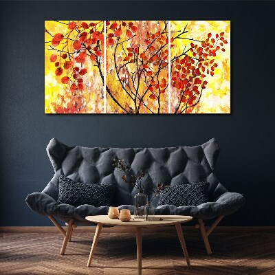 Tablou canvas Frunze de toamnă pe fond galben