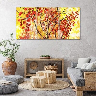 Tablou canvas Frunze de toamnă pe fond galben