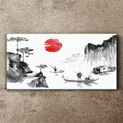 Tablou canvas Cerneală japoneză de pescar asiatic
