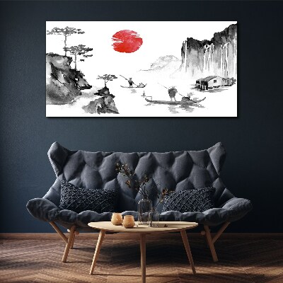 Tablou canvas Cerneală japoneză de pescar asiatic