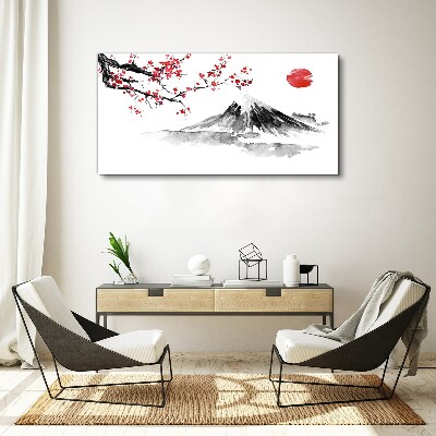 Tablou canvas Flori de cireș și peisaj montan