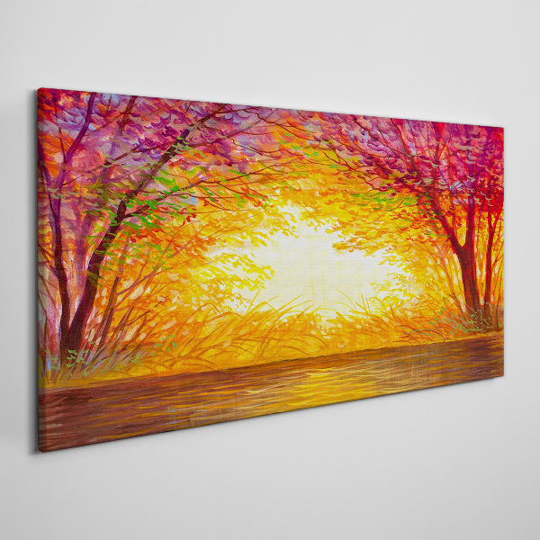 Tablou canvas Apus de soare într-o pădure colorată