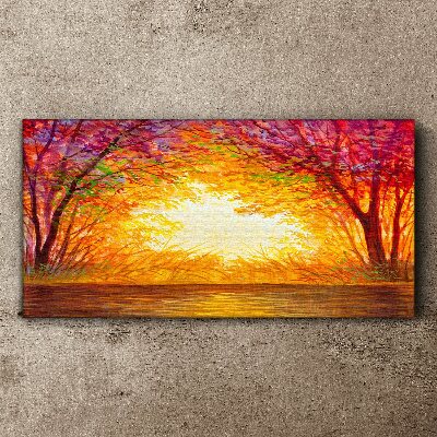 Tablou canvas Apus de soare într-o pădure colorată