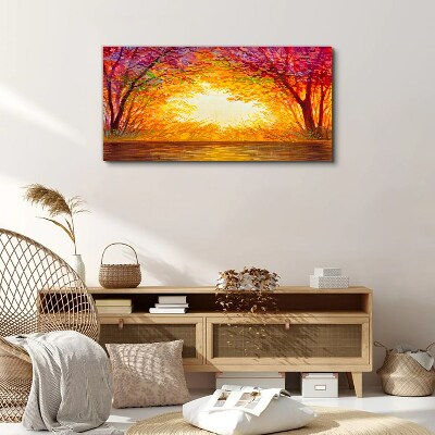 Tablou canvas Apus de soare într-o pădure colorată