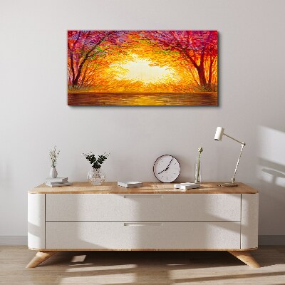 Tablou canvas Apus de soare într-o pădure colorată