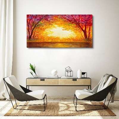 Tablou canvas Apus de soare într-o pădure colorată