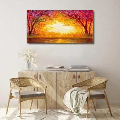 Tablou canvas Apus de soare într-o pădure colorată