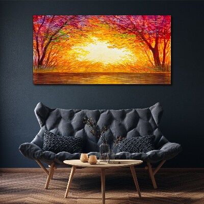 Tablou canvas Apus de soare într-o pădure colorată