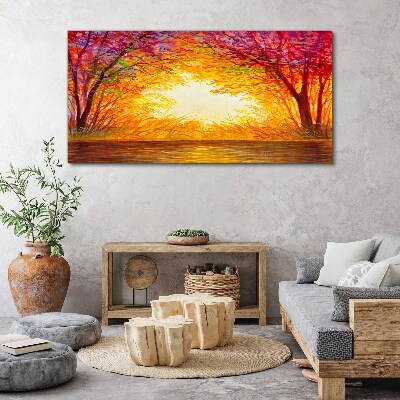 Tablou canvas Apus de soare într-o pădure colorată