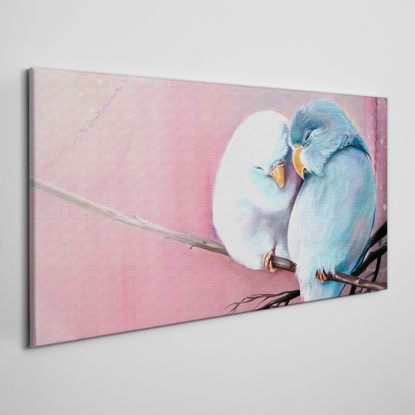 Tablou canvas Papagali drăguți pe o ramură