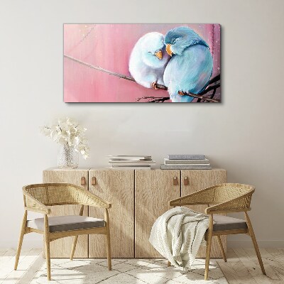 Tablou canvas Papagali drăguți pe o ramură