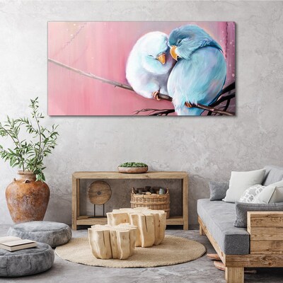 Tablou canvas Papagali drăguți pe o ramură