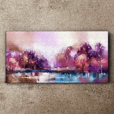 Tablou canvas Reflecții roz într-un peisaj de iarnă