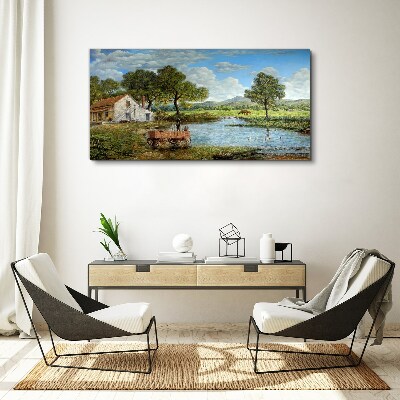 Tablou canvas Un peisaj rural liniștit cu un râu