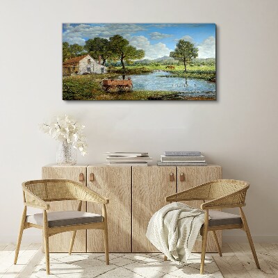 Tablou canvas Un peisaj rural liniștit cu un râu