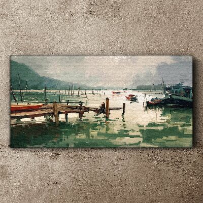 Tablou canvas port lac nave munți