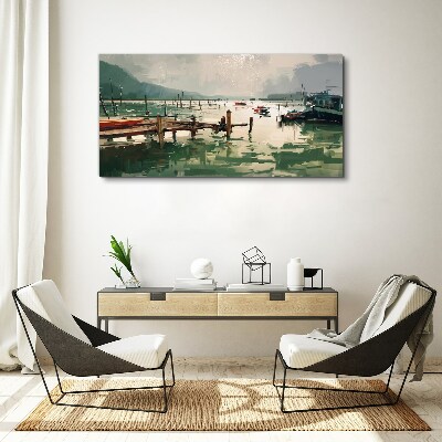 Tablou canvas port lac nave munți