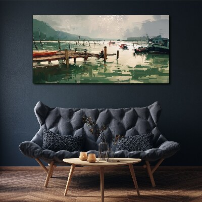 Tablou canvas port lac nave munți