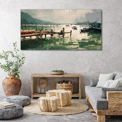 Tablou canvas port lac nave munți