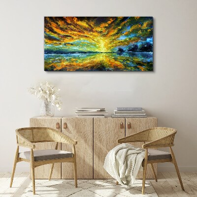 Tablou canvas Lacul Copaci Cerul Soare