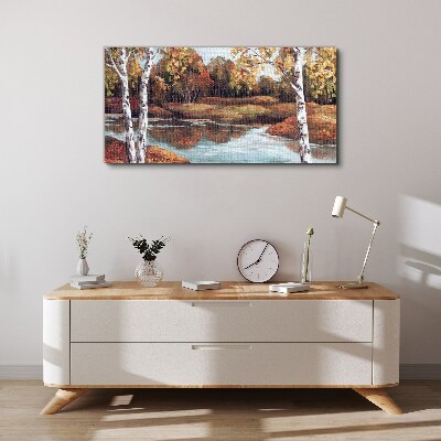 Tablou canvas Peisaj de toamnă lângă râu