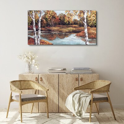 Tablou canvas Peisaj de toamnă lângă râu