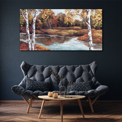 Tablou canvas Peisaj de toamnă lângă râu