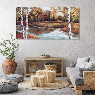 Tablou canvas Peisaj de toamnă lângă râu