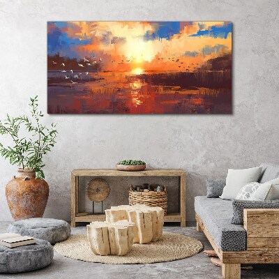 Tablou canvas Lacul Nori Apus de soare