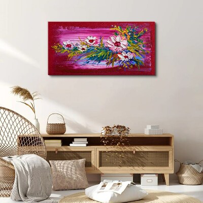 Tablou canvas Flori pe fond roz