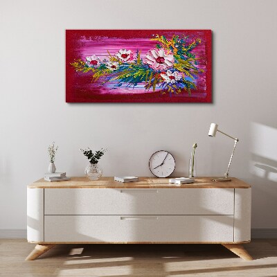 Tablou canvas Flori pe fond roz