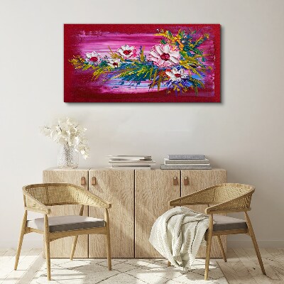 Tablou canvas Flori pe fond roz