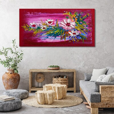 Tablou canvas Flori pe fond roz
