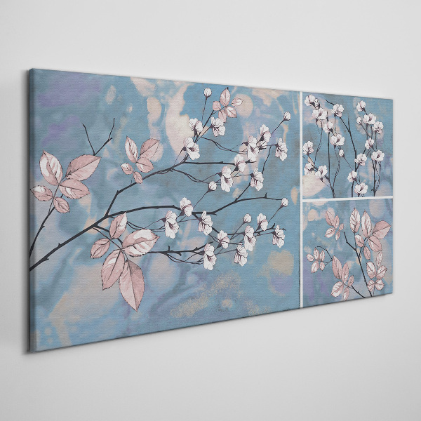 Tablou canvas Ramuri florale pe fond albastru