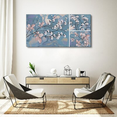 Tablou canvas Ramuri florale pe fond albastru