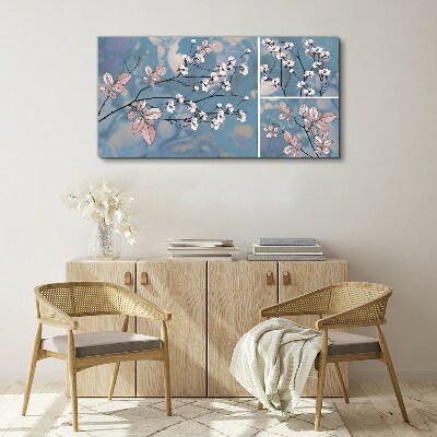 Tablou canvas Ramuri florale pe fond albastru