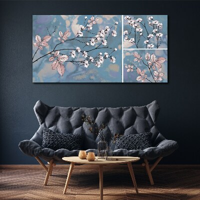 Tablou canvas Ramuri florale pe fond albastru