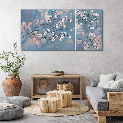 Tablou canvas Ramuri florale pe fond albastru