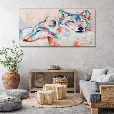 Tablou canvas Lupi colorați în tonuri pastelate